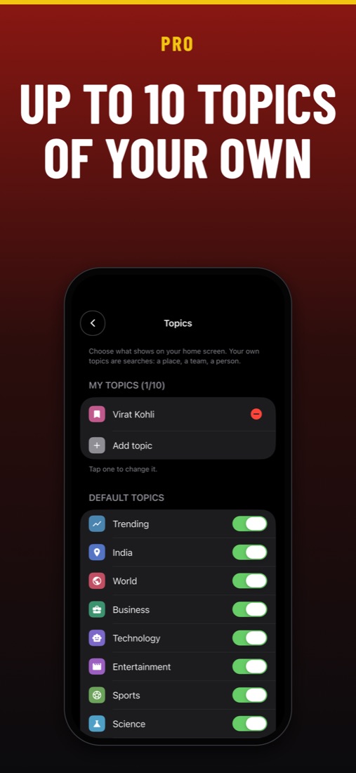 The topics screen with a topic of your own.
